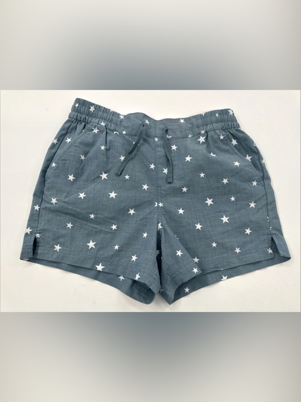Magellan Womens Shorts Medium Chambray Blue Americana Stars Patriotic Drawstring